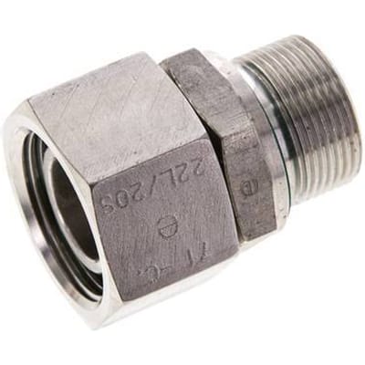 22L & M26x1.5 RVS Rechte Draaidoorvoer Buitendraad 160bar FKM O-ring en Afdichtconus Verstelbaar ISO 8434-1