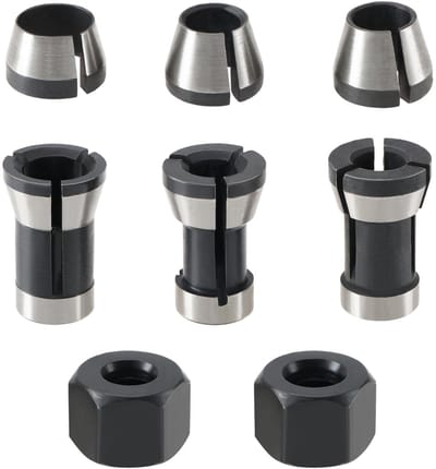 Dailygoody - Router Bit Spantang Set - 8 Stuks - Hoge Precisie - 6mm 6.35mm 8mm - Klem Adapter - Geschikt voor Graveermachine - Inclusief Schroefmoere