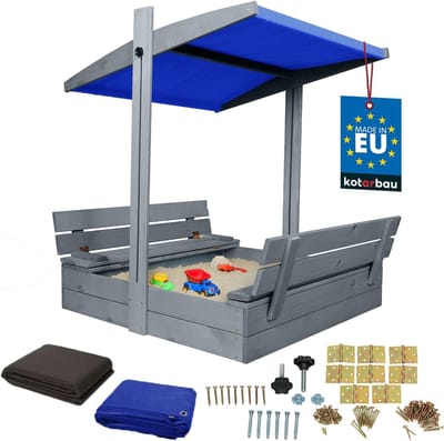 Houten Zandbak - Speelbak Tuin - Buiten Spelen - Inclusief Dak - 100x100 cm - Grijs