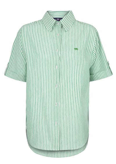 Jimmy Sanders Overhemd - Blouse - Poplin Katoen Linnen - Korte Mouw Dames Groen - M