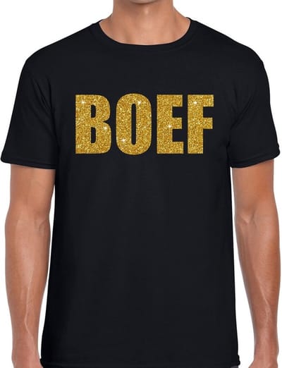 Boef glitter goud tekst t-shirt zwart voor heren - heren feest t-shirts S
