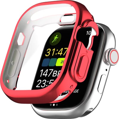 By Qubix - Apple Watch Ultra TPU case - Volledig beschermd - Rood - Geschikt voor Apple Watch 49mm (Ultra) hoesje - screenprotector - Bescherming iWatch - Bescherm hoesje