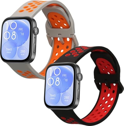 kwmobile 2x horlogebandjes geschikt voor Huawei Watch Fit 3 bandje - Smartwatch bandjes van TPU - Activity tracker horloge band in zwart / rood / grijs / oranje