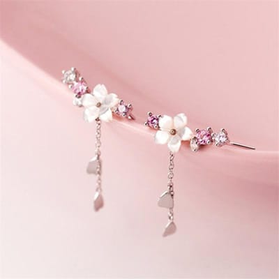 925 Sterling Zilver Kersenbloesems Kwastje Bedel Piercing Stud Oorbel Voor Vrouwen Meisjes Sieraden Pendientes Accessoires eh1182 white