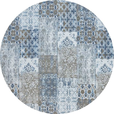Vintage rond vloerkleed - Patchwork - Tapijten woonkamer - Twilight blauw - 110cm ø