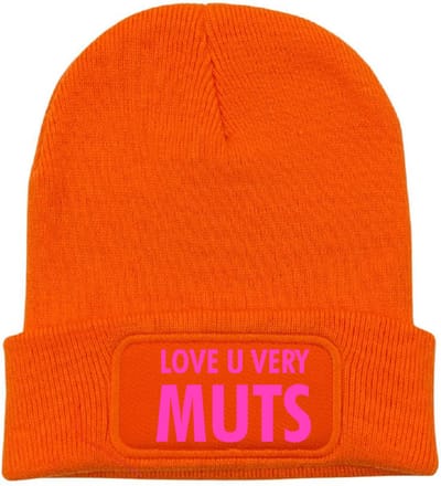 Love u very muts wintermuts oranje | fluor roze - soBAD. | Wintersport | Après ski verkleedkleren | Unisex | Heren en Dames Beanie