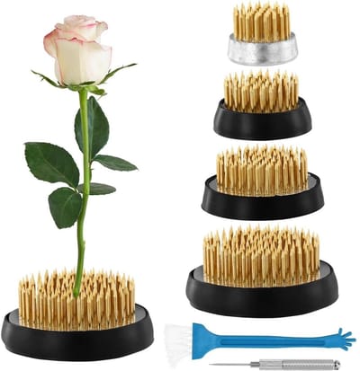 GELLDG 4 Stuks Bloemenigel - Bloemensteekigel - Rond Bloemenarrangement Houderset - Niet Roestend met Rubberen Antislipring - Koperen Pennen op RVS Basis - Geschikt voor Floristen, Kantoor en Theehuizen - 23x34x46x50mm