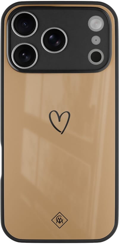 Casimoda® hoesje - Geschikt voor iPhone 17 Pro - Hart Bruin - Luxe Hard Case Zwart - Backcover telefoonhoesje - Bruin/beige