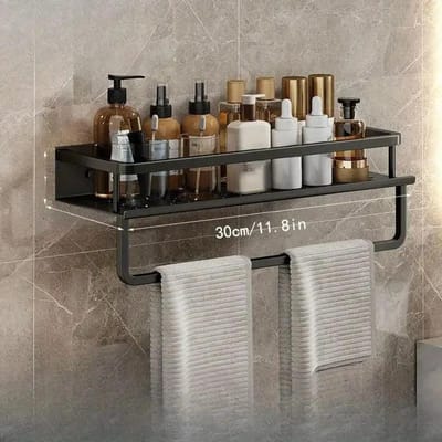 Zwarte badkamer doucheruimte opbergrek toiletartikelen plank opslag is perfect voor badkamer artikel opslag black