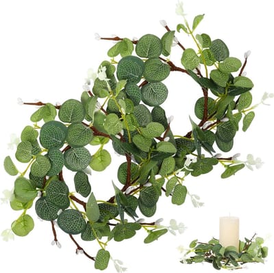 Candle Ring voor Lente - 4 Stuks Eucalyptus Wreath voor Decoratie, Pasen en Bruiloft, 8cm