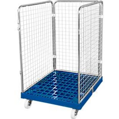 Gaascontainer 3-zijdig, 1020 bruikbare hoogte op kunststof rolcontainer, gentiaanblauw RAL5010