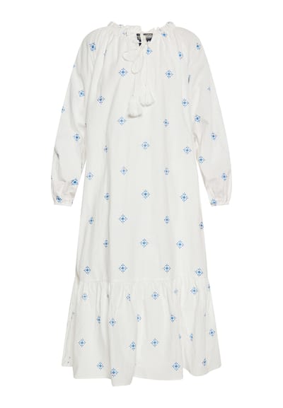 Dreimaster Jurk Dames Wol Wit Blauw