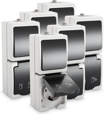 Opbouw Schakelaars Stopcontacten - Wandcontactdozen Sets - Veilige Elektrische Installatie - Spuitwaterdicht IP44 - 6 Stuks - Grijs