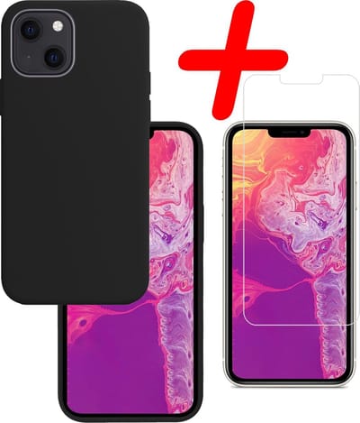 Hoesje Met Screenprotector - Geschikt voor Apple iPhone 13 Mini - Sterk & Shockproof - Back Cover - Siliconen Case - Telefoon Hoes - Zwart