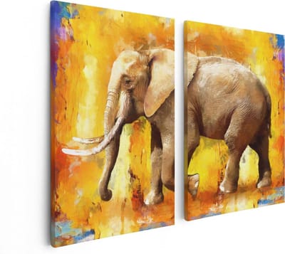 Artaza Canvas Schilderij Tweeluik Geschilderde Olifant Olieverf - Abstract - 80x60 - Foto Op Canvas - Canvas Print