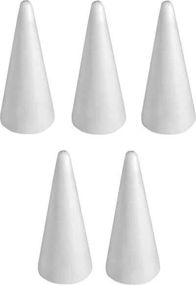 Piepschuim kegel - 5x - wit - H28 cm - styropor vormen - Hobby/DIY - knutselmateriaal - basis materiaal