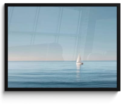 Poster in lijst - Fotolijst 80x60 cm - Posters - Zeilbootje - Kalme zee - Helderblauwe hemel - Posterlijst zwart - Decoratie - Wanddecoratie woonkamer - Muurdecoratie slaapkamer