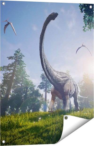Gards Tuinposter Diplodocus Dinosauri�r in het Bos - 60x80 cm - Tuindoek - Tuindecoratie - Wanddecoratie buiten - Tuinschilderij
