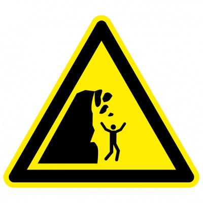 Waarschuwingssticker instabiele klif, ISO 7010, W053 50 mm - 10 stuks per kaart