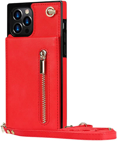 Hoesje geschikt voor iPhone 16e - Backcover - Pasjeshouder - Portemonnee - Koord - Kunstleer - Rood