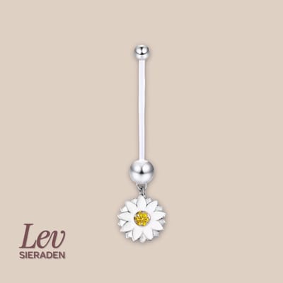 Lev Sieraden - 1.6x38mm zwangerschaps piercing - Enamel bloem hanger - Kamille - UV acryl piercing - PTFE/Bioplast/Bioflex