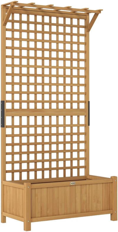 Plantenbak met klimrek - Weerbestendig - Bloembak - Met trellis - Buiten - Hout - Plantenrek - Rechthoekig - Geel