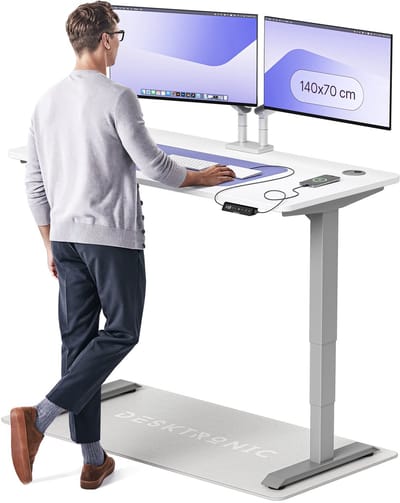 Desktronic HomePro Zit-sta Bureau Elektrisch In Hoogte Verstelbaar, 140x70cm Grijs/Wit, Stille Dubbele Motor, Hoogte 62-126cm