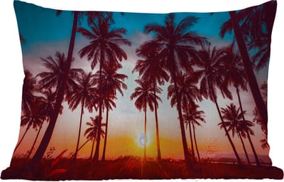 Buitenkussens - Tuin - Palmboom - Zonsondergang - Horizon - Strand - Oranje - Roze - 50x30 cm