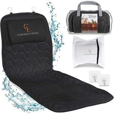 Full Body Badkussen met Hoofdkussen - Ondersteuning voor Hoofd, Nek, Rug en Benen - Inclusief Badmat, Reistas en 2 Hanghaken - Zwart