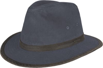 Hatland - Donoven - Katoenen fedora hoed - Marine blauw - Maat S - Unisex