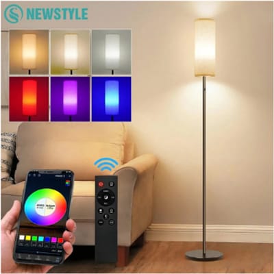 Vloerlamp-Staanlamp-Moderne RGB dimbare vloerlamp -Afstandsbediening muziekmodus zwarte sokkel -Metaal-38D x 10B x 23H cm.
