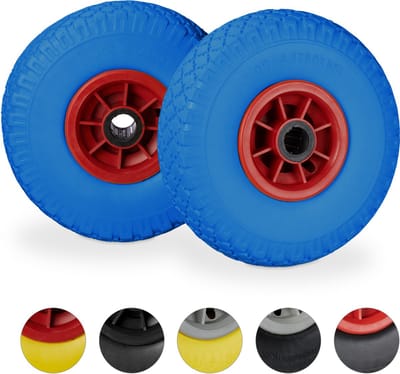 Steekwagenwiel - 3.00-4" - 2 stuks - massief - anti lek - 260x85 mm - blauw-rood