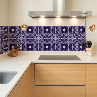 Zelfklevende tegelmuurstickers voor keuken en badkamer - 9 cementtegelstickers, Azulejos Gracia - 9 stickers, 10x10cm