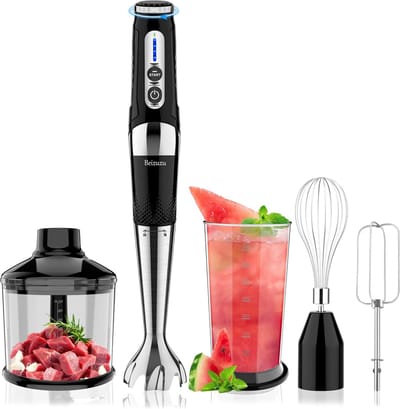Draadloze Staafmixer Set 4-in-1: Oplaadbaar, 21 Snelheden, Hakmolen, Garde & Mixer