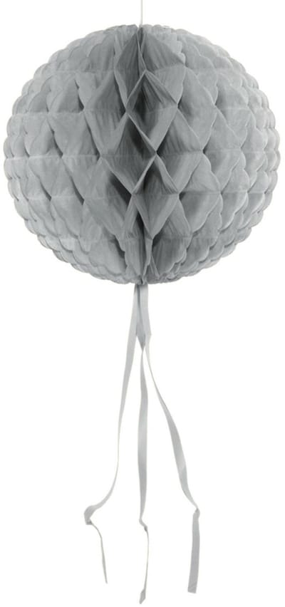 Decoratie bol - zilver - 30 cm - crepe papier - versiering - honeycumbs - hangdecoratie
