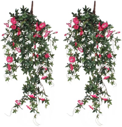 Mica Decorations Kunstplant Petunia - 2x - donkerroze - 80 cm - kunst hangplanten