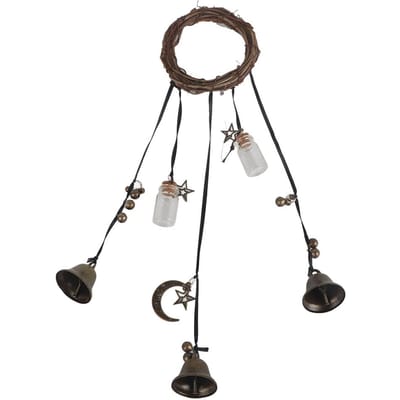 Couronne de carillons éoliens de sorcière, cloches de sorcière faites à la main, cintres de porte de protection, cloches de sorcière suspendues, vent