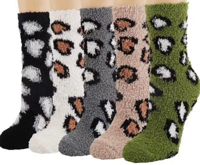 Fluffy dames sokken - 3 paar - huissokken - bruin - wit - leuke panter print - 36 - 40 - cadeau voor haar - geschenk vrouwen - gift - zacht