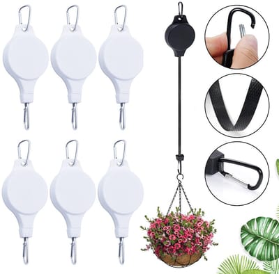 Decopatent - 1 Stuks Intrekbare Plantenhanger Katrol - Verstelbare Ophanghaak - Automatische Vergrendeling - Eenvoudig Manden Ophangen & Omlaag Halen - Geschikt voor Hangende Planten - UITTREKBAAR VAN 21 TOT 102 CM - Kleur: Wit
