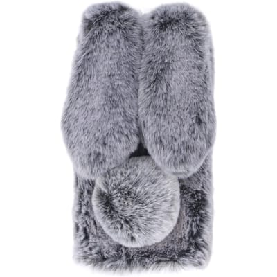 Pluizige Konijnenoor Telefoonhoes Warm Glad Konijnenbont Hoesje TPU Zachte Telefoonhoes Beschermhoes voor de Winter A50 donkergrijze kleur