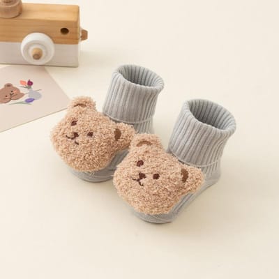 Chaussettes pour Bébé Ours Cartoon Mignon pour Garçons Filles Printemps Automne Coton Doux Semelles Antidérapantes Nouveau-né Tout-petit Chaussette Enfants Chaussettes Chaudes M (1-3Y) beige