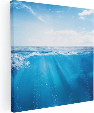 Artaza Canvas Schilderij Zee - 80x80 cm - Wanddecoratie Onderwater - Muurdecoratie Strand - Decoratie Zonlicht