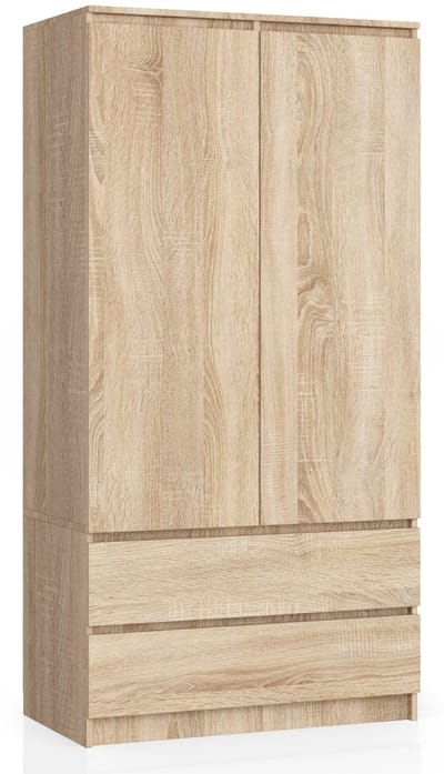 Kleidingkast S90 met 2 Deuren en 2 Lades / AKORD Furniture Factory / Sonoma Eik / 90 x 180 x 51 cm