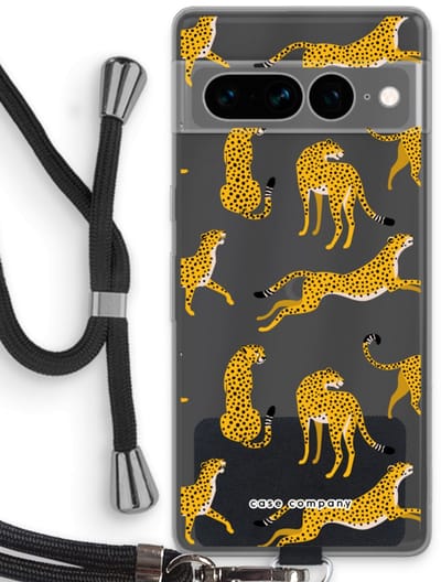 Case Company® - Hoesje met koord geschikt voor Google Pixel 7 Pro hoesje met Koord - Luipaard - Telefoonhoesje met Zwart Koord - Bescherming aan alle Kanten en Over de Schermrand