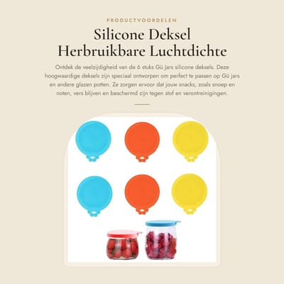 Dailygoods- Silicone Deksels - 6 Stuks - Herbruikbare Dekselhouder - Luchtdichte Deksel - Geschikt voor Glazen Potten - Vaatwasmachinebestendig