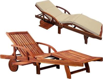 Casaria Ligstoel Tami Sun – Acacia incl. Kussen & Wielen – Beige