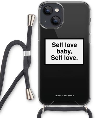 Case Company® - Hoesje met koord geschikt voor iPhone 13 mini hoesje met Koord - Self love - Telefoonhoesje met Zwart Koord - Bescherming aan alle Kanten en Over de Schermrand