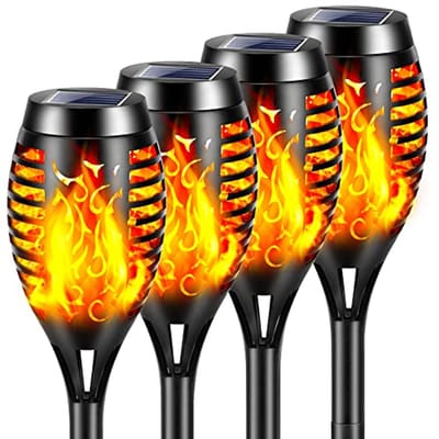 Zonne-energie Fakkellichten voor Buiten - 12 LED Tuinlampen met Realistische Vlammen (4 Stuks)