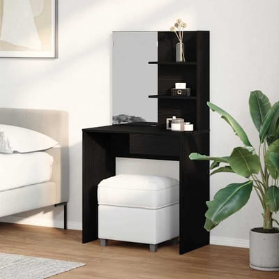 vidaXL - Kaptafel - met - lade - Zwart - Eiken - 74,5 - x - 40 - x - 141 - cm - Bewerkt - hout