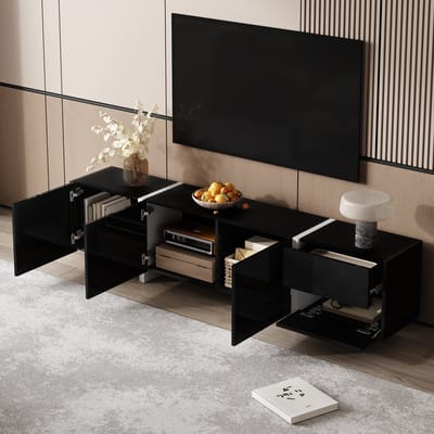 DESMIU Tv Meubel - Hoogglans Kast Met Ledverlichting En Opbergruimte - Voor Woonkamer En Mediahoek - Spaanplaat - 170x30x39 Cm - Zwart Wit